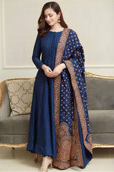 kp511-WINTER Linen Suit with Heavy Embroidered Linen Shawl